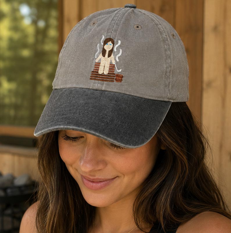 A women wearing a Got Sauna cap.